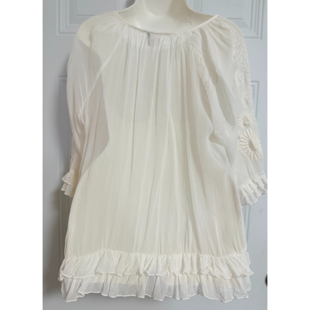 White‎ Akemie & K Anthropologie Blouse  Artsy Flowy Tunic Fairy Whimsy Tassels - Picture 3 of 8